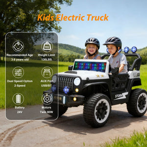 English Elm 24v Two Seat Kids Ride on Car with 4wd Motor Remote Control and Led Lights White W509P378204