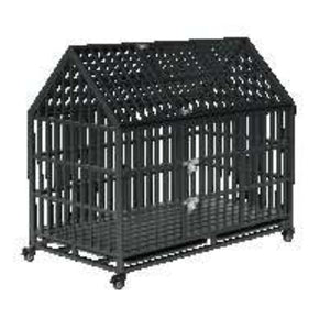 English Elm 52 Inch Heavy Duty Iron Dog Crate with Flat Rooftop Surface and Rolling Casters W2181P356225