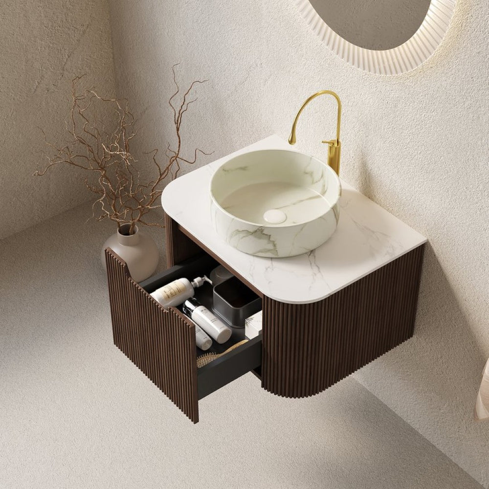 English Elm Dina Floating Bathroom Vanity with Sintered Stone Top and Crystal Glass Basin Walnut,White W2615S00414