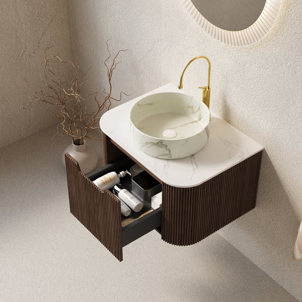 English Elm Dina Floating Bathroom Vanity with Sintered Stone Top and Crystal Glass Basin Walnut,White W2615S00414