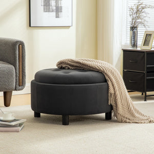 English Elm 29.33"w Fleece Tufted Round Storage Ottoman Reversible Lid Footstool for Living Room Gray W3189P422397