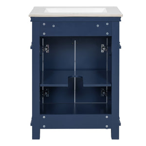 English Elm 24'' Carved Farmhouse Bathroom Vanity with Ceramic Sink Soft Close Storage Cabinet Blue N710P446530C