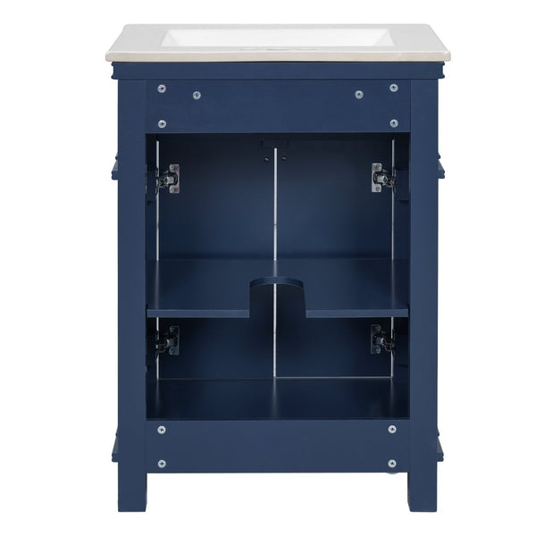 English Elm 24'' Carved Farmhouse Bathroom Vanity with Ceramic Sink Soft Close Storage Cabinet Blue N710P446530C