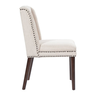 English Elm Light Luxury Rivet Trim Linen Upholstered Dining Chairs Rubberwood Tufted Set Beige,Walnut N768P403745W