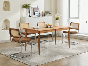 English Elm Mid Velvet Cantilever Dining Chairs Set of 2 — Mid Century Linen Upholstered Rattan Back, Chrome Base, DurableComfort Coffee W1143P342097