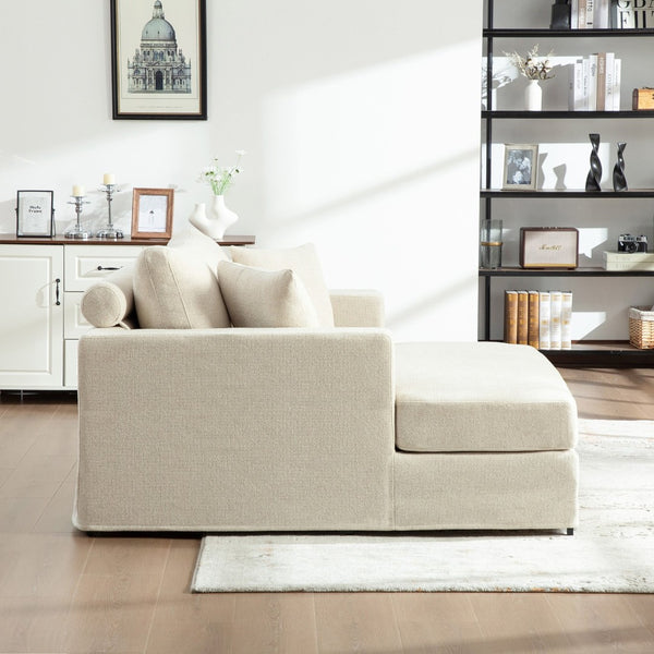 English Elm 56.3" Wide Chenille Linen Convertible Sofa Bed with Pocketed Springs and Matte Black Legs Beige W3189S00007