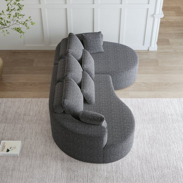 English Elm Modern Chenille Cloud Sectional with Deep Seating Curved Silhouette and Seven Accent Pillows W834S00487