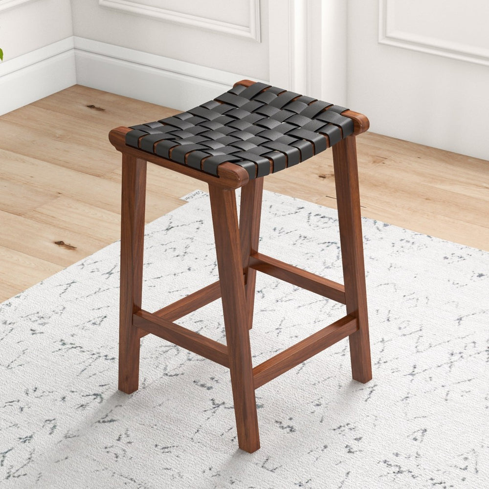 English Elm James Genuine Leather Counter Stool Mid-century Modern Seating for Kitchen Islands B183P232066