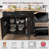 English Elm K&K Kitchen Island With Drop Leaf, Kitchen Storage Cart With 3 Tier Pull Out Cabinet Organizer, Internal Storage Rack, Rolling Kitchen Cart On Wheels With Towel Rack, 2 Drawers, For Kitchen, Black