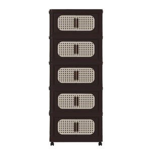 English Elm Retro 20" Folding Storage Cabinet - 5-Tier Collapsible Organizer With Magnetic Door & Wheels, Brown W2873P366244-GIGA