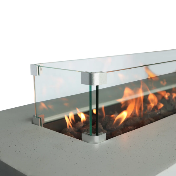 English Elm Rectangular Fiber-Reinforced Concrete Propane Fire Pit Table, 56" Modern White Stone 60,000 BTU B120S00123