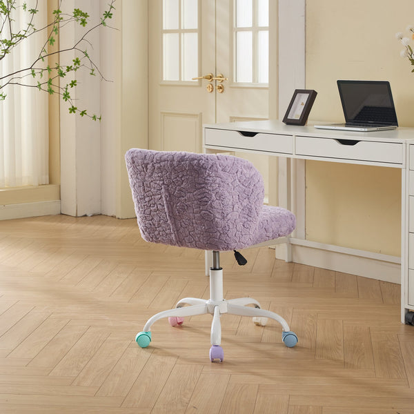 English Elm A&A Plush Faux Fur Office Chair with Ergonomic Wrap Back, Stable Metal Base, Breathable, Cute Wheels Violet W1143P324152