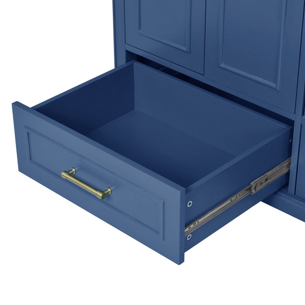 English Elm 36" Traditional Bathroom Vanity with Ceramic Sink, Solid Wood Cabinet, Soft-Close Doors & Drawers Blue N729P251630C