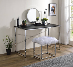 English Elm Tennos Modern Black & Chrome Vanity Desk with X-Frame, MDF Veneer Top, 70lb Load Capacity, KD B2726P315726