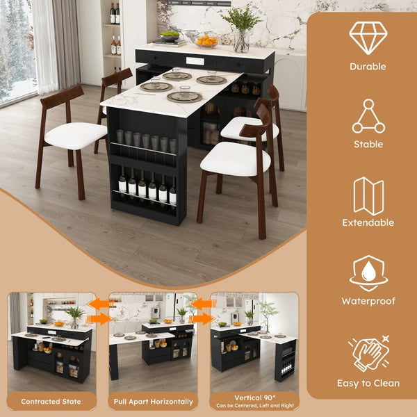 English Elm Kitchen Island Dining Set Marble Veneer Rotating Top Solid Wood Chairs Retro Modern White W2700S00121