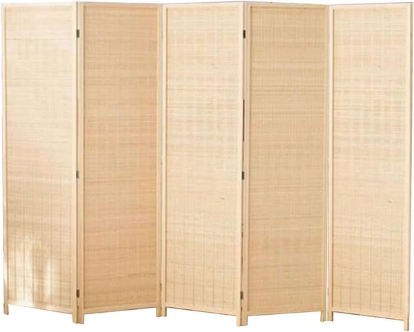 English Elm 5 Panel Room Divider Bamboo Privacy Screen - Natural Foldable 5-Panel W-Style Portable Partition for Home W3198P300354