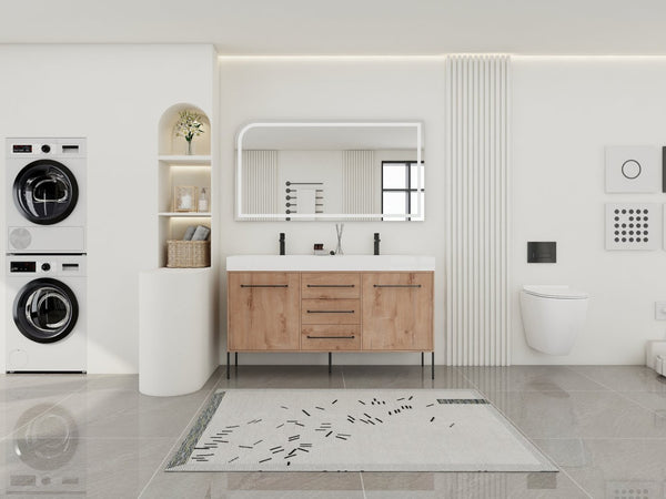 English Elm 60" Freestanding Double Sink Bathroom Vanity with Soft-close Doors and Three Drawers W999S00528