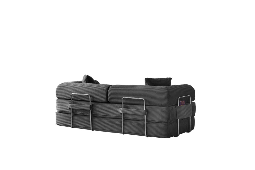 English Elm 78.8" Corduroy Modular Floor Sofa Convertible Sleeper Futon with Pillow Back Support Gray W5617P456004