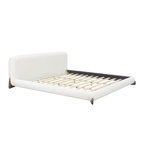 English Elm California King Boucle Platform Bed Curved Wraparound Frame Solid Wood Legs N757C400500W