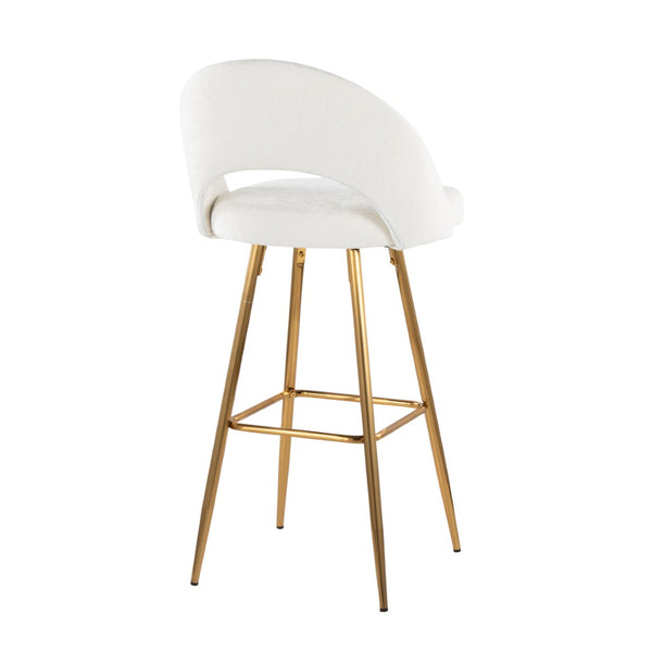 English Elm Fixed-height Metal Frame Barstools with Upholstered Seats and Geometric Footrest Set of 2 Cream,Gold B202S01934