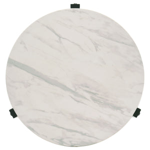 English Elm Myranda White Faux Marble End Table with Black Metal Base — Round HPL Top, Durable Industrial-Modern Accent B062P333448