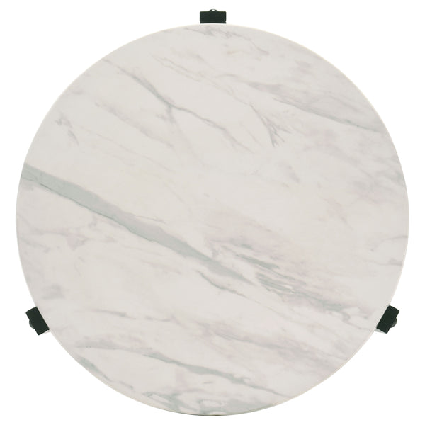 English Elm Myranda White Faux Marble End Table with Black Metal Base — Round HPL Top, Durable Industrial-Modern Accent B062P333448