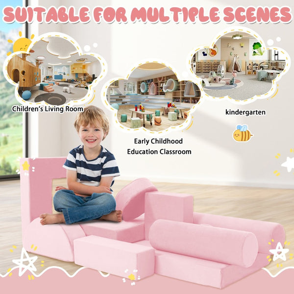 English Elm 14pcs Modular Foam Play Couch Set Convertible Toddler Fort Builder for Playrooms Pink T5880P493429