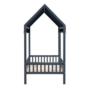 English Elm Navy Solid Wood Twin Canopy Bed Scalloped Fabric Cover Cottage Style Kids Bedroom B011P462897