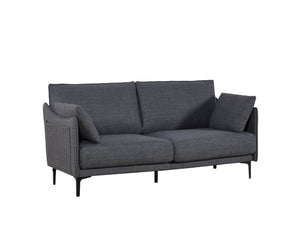English Elm 2.5 Seater Button Tufted Upholstered Sofa with Usb Port Metal Legs and Two Accent Pillows W820P224378