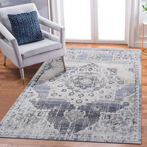 English Elm Payas Timeless Cream & Blue Medallion Area Rug - Durable, Stain-Resistant, Soft Medium Pile Design B189P183572-GIGA