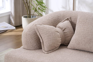 English Elm (old Sku W2231p392100) Chenille Sleeper Sofa Foldable Convertible Loveseat with Four Pillows Apricot W2231P466736