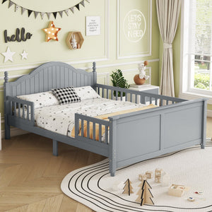 English Elm Full Full Size Kids Bed Gray — Solid Pine Wood Platform with Headboard & Footboard, Guardrail, 300LB Capacity W2593P358753