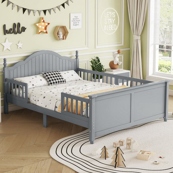 English Elm Full Full Size Kids Bed Gray — Solid Pine Wood Platform with Headboard & Footboard, Guardrail, 300LB Capacity W2593P358753