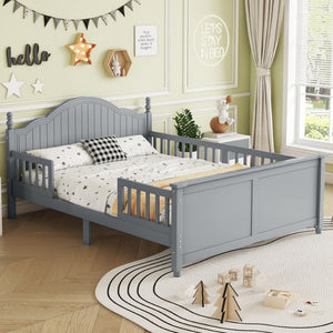 English Elm Twin Low Profile Kids Platform Bed Solid Pine Frame with Guardrails and Storage Grey W2593P411272