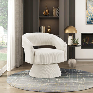 English Elm Modern Corduroy Swivel Accent Chair with Plush Textured Upholstery, 360° Rotation, Minimalist Elegance Beige 27.75 L x 26.5 W x 19.75 H B011P256230