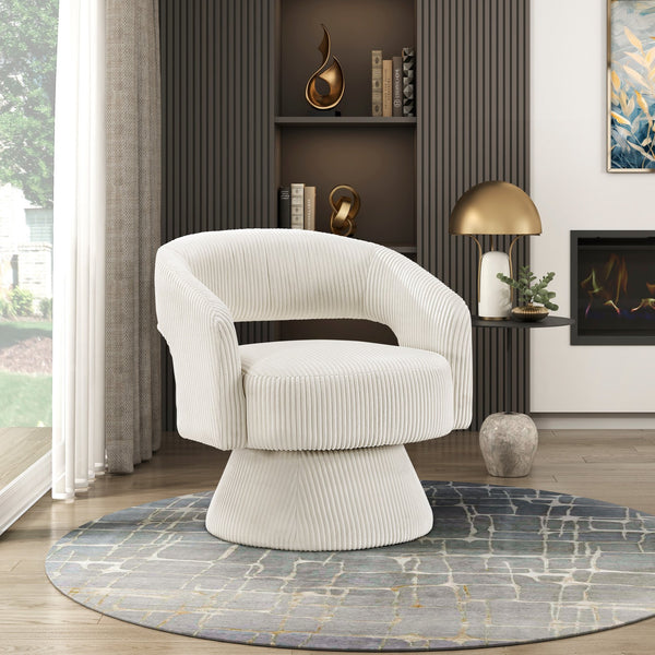 English Elm Modern Corduroy Swivel Accent Chair with Plush Textured Upholstery, 360° Rotation, Minimalist Elegance Beige 27.75 L x 26.5 W x 19.75 H B011P256230