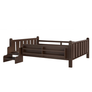 English Elm Twin Pine Floor Bed for Kids with Side Bookcases Built-in Stairs and Safety Guardrails Espresso W1580P390226