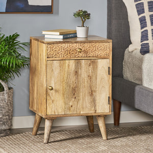 Christopher Knight Home® - Noble House - Lytle Boho Handcrafted Mango Wood Nightstand With Storage, Natural