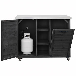 English Elm K&k Outdoor Rolling Kitchen Island Fir Wood Stainless Steel Top with Foldable Prep Station Black N707P370276B