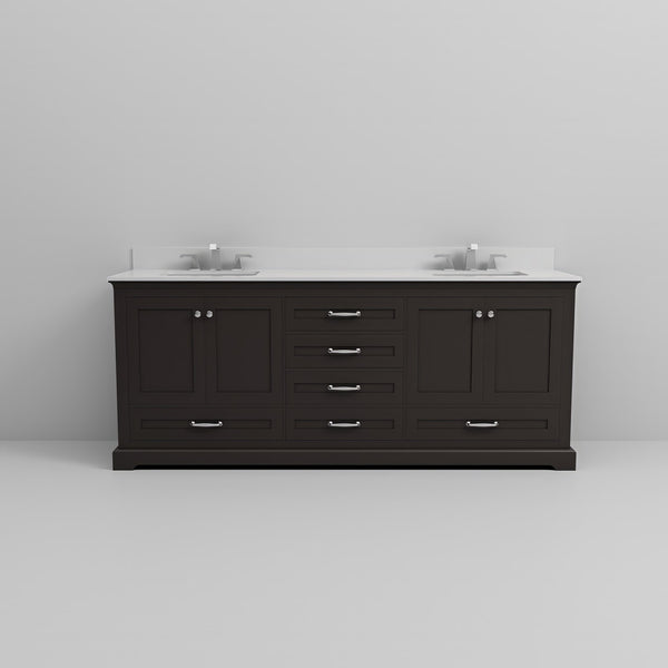 English Elm Espresso 80" Double Bath Vanity with White Quartz Top, Soft-Close Drawers, Chrome Faucet Set B2731P258415