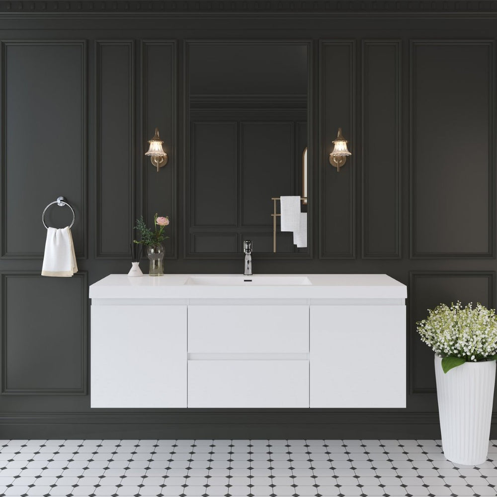 English Elm 60" Wall Mount Bathroom Vanity Ash Finish Solid Surface Basin Soft Close Storage W1573P152688