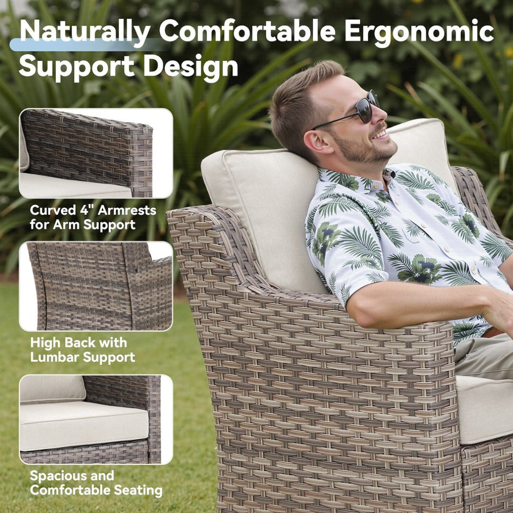 English Elm 73.2" Outdoor Handwoven Rattan 3 Seat Sofa with Olefin Cushions for Porch or Patio Beige T3773P416337
