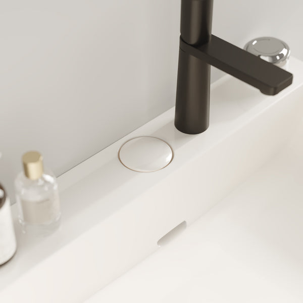 English Elm LOFI Ceramic 24" Bathroom Basin with Center Drain and Faucet Hole, Durable Scratch-Resistant Finish White W2615P210288