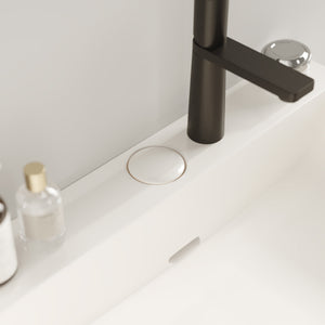 English Elm LOFI Ceramic Integrated Bathroom Vanity 24" with Rectangular Basin, Open Metal Shelf, Easy Clean White W2615S00051