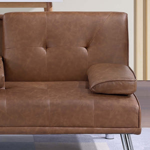 English Elm Living Convertible Faux Leather Sofa with Tufted Upholstery, Fold-Down Table and Cup Holders, Metal Legs Brown 39 L x 8 W x 67 H B011P381497