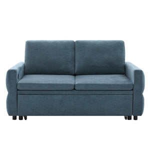 English Elm Convertible Chenille Sleeper Loveseat with Usb Ports and Reclining Backrest for Small Spaces Blue N719P390439C