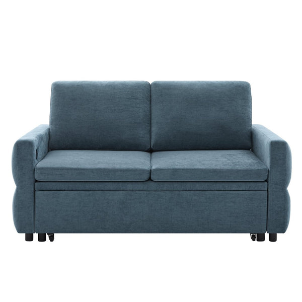 English Elm Convertible Chenille Sleeper Loveseat with Usb Ports and Reclining Backrest for Small Spaces Blue N719P390439C