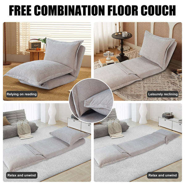 English Elm Convertible Floor Sofa Bed: Stylish, Space-Saving Chair With Adjustable Backrest & Soft Pillows W3422P364822