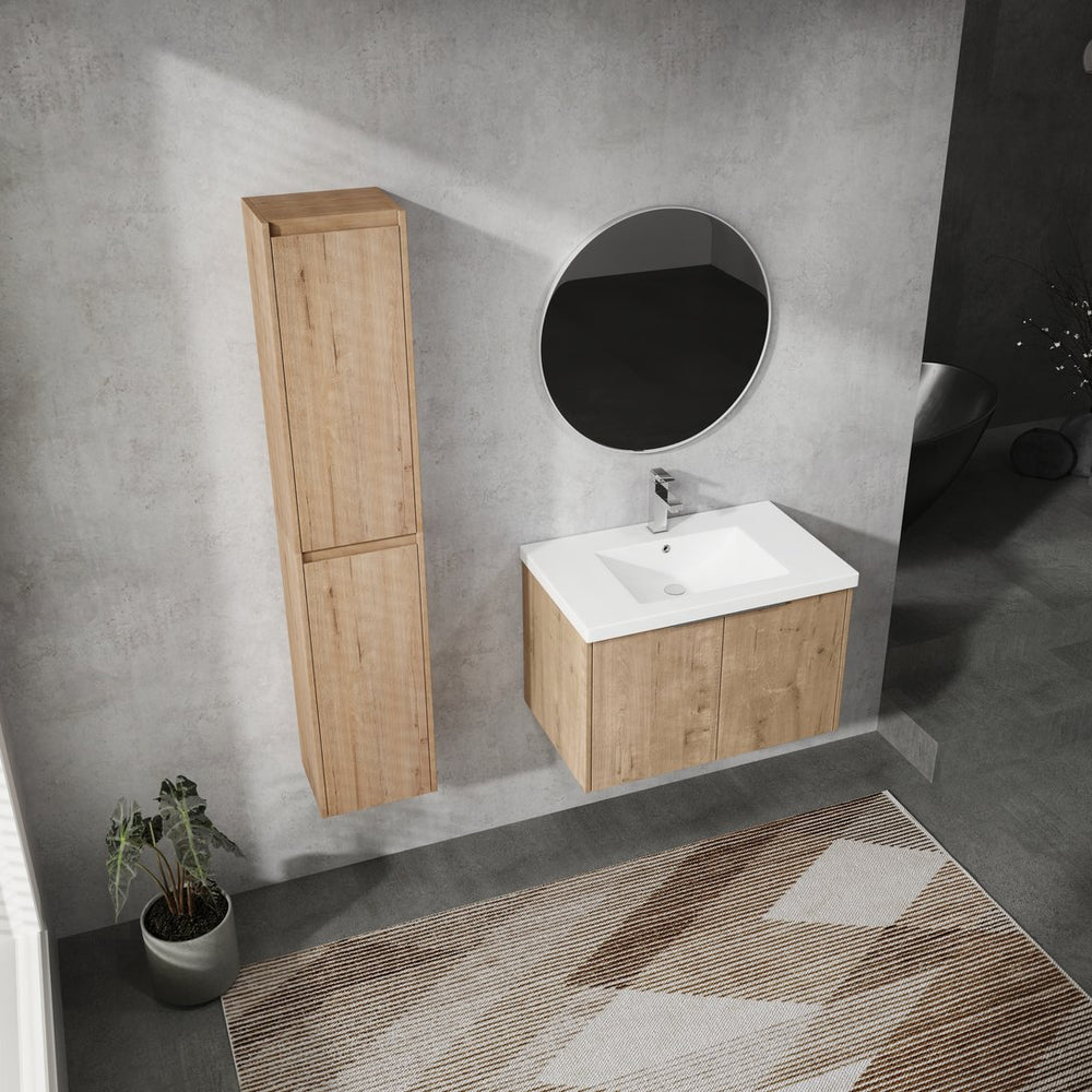 English Elm 30" Wall-Mounted Bathroom Vanity With Sink & Side Cabinets - Stylish, Space-Saving Design & Storage W999S00222