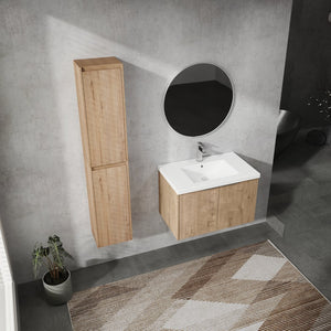 English Elm 30" Wall-Mounted Bathroom Vanity With Sink & Side Cabinets - Stylish, Space-Saving Design & Storage W999S00222